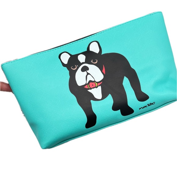 NEW! Marc Tetro French Bulldog Turquoise Blue Makeup Cosmetic Zippered Case NWT! - Picture 3 of 16